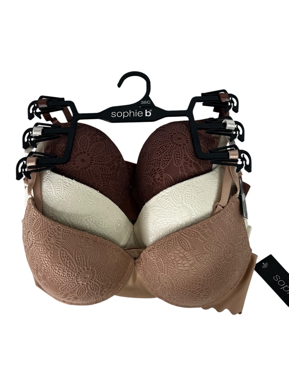 sophie b. Women’s Bras Sz 36C Pkg/3 Demi Push-Up Laser Cut Edges Scalloped Edge